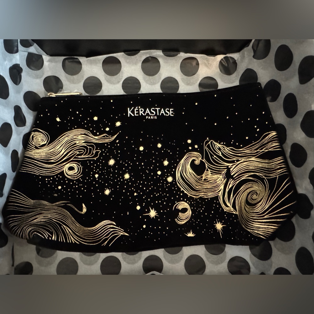 Kérastase Black and Gold Make Up Bag Velvet Pouch Small Zipper Open Promotional